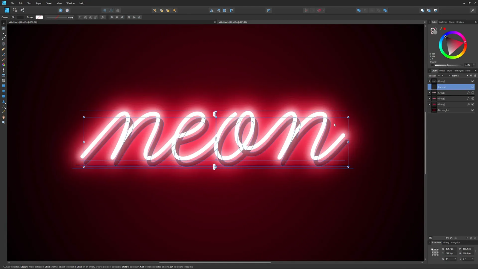 Adăugarea umbrei și unificarea textului neon