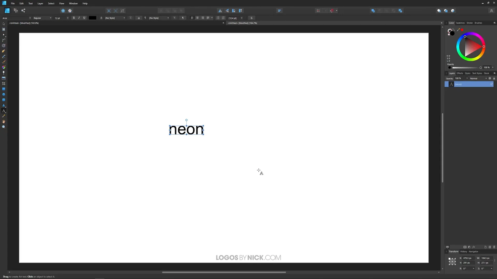 Crearea textului neon cu fontul Learning Curve în Affinity Designer