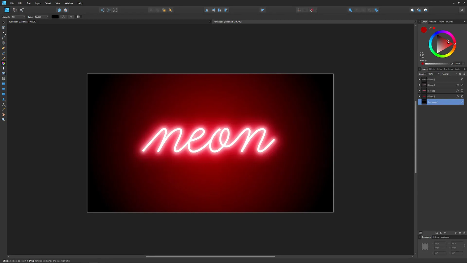 Fundalul cu gradient radial pentru efectul neon