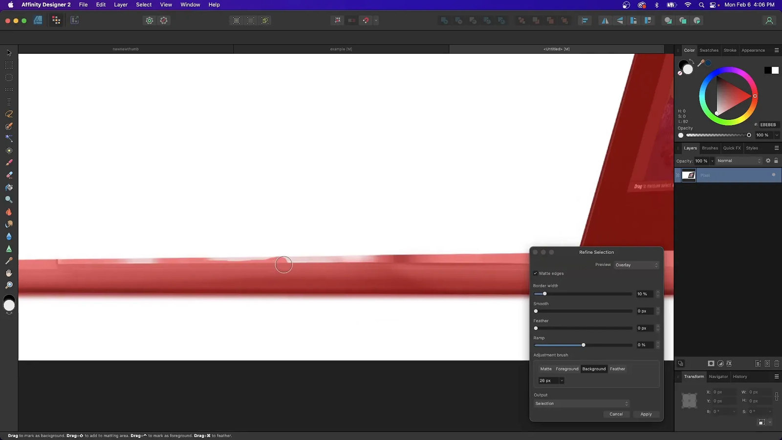 Editarea pixelilor și trecerea la vectori în Affinity Designer