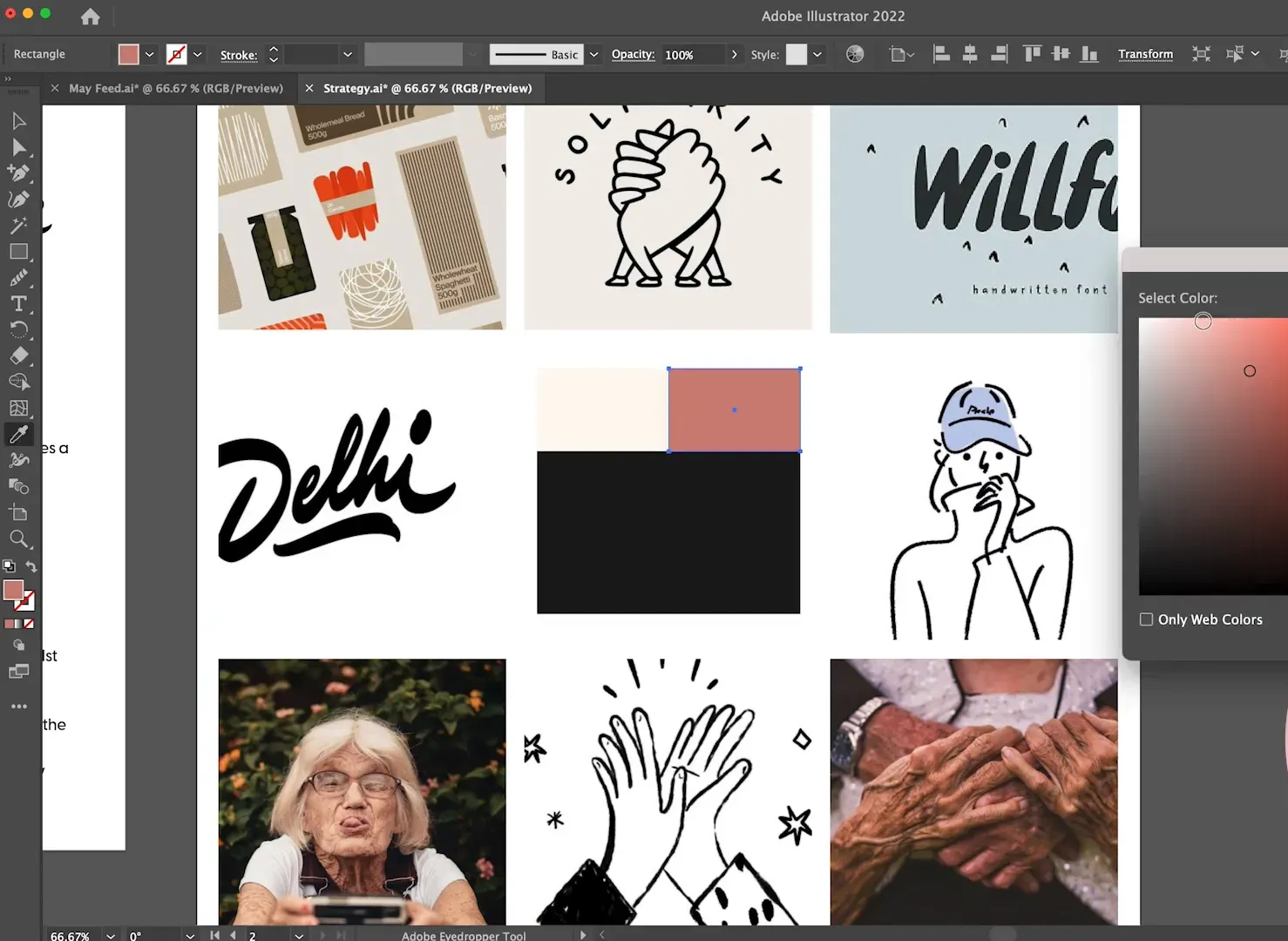 Moodboard cu tipografie, fotografie și ilustrații