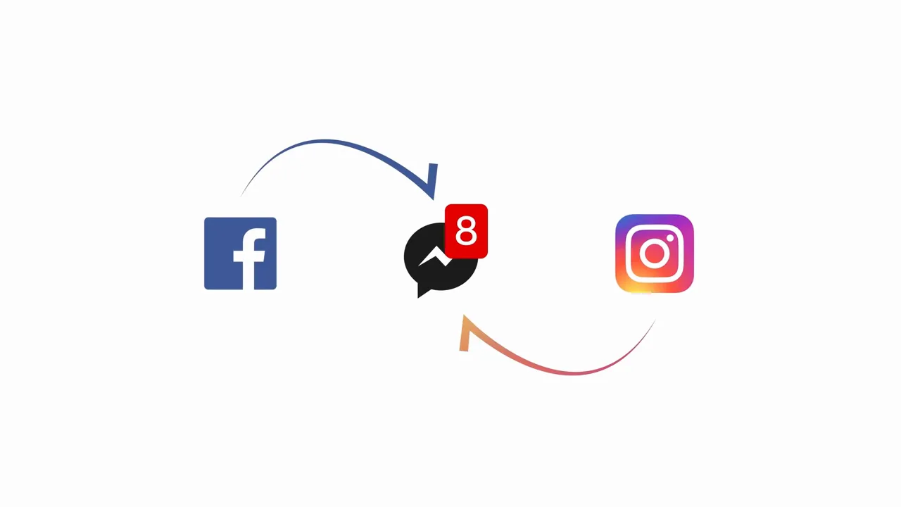Facebook and Instagram icons with a messenger notification badge showing the number 8